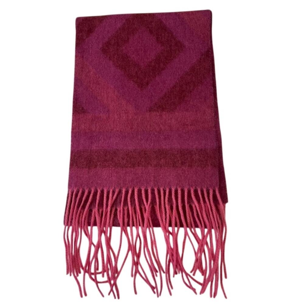 Pink & Red Diamond Pattern Scarf Wool Cashmere 90/10 Scarf